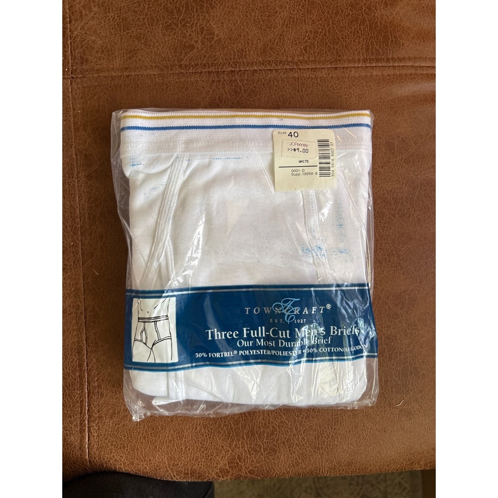 Towncraft Full-Cut Briefs Mens Size 40 White New 3-Pack Cotton Blend Vintage